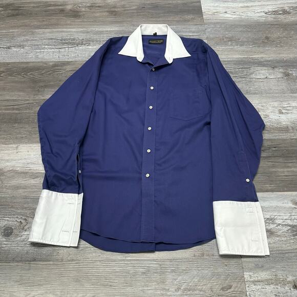 Donald J. Trump Signature Collection Blue Men 16.5 34/35 French Cuff Dress Shirt - Picture 2 of 8